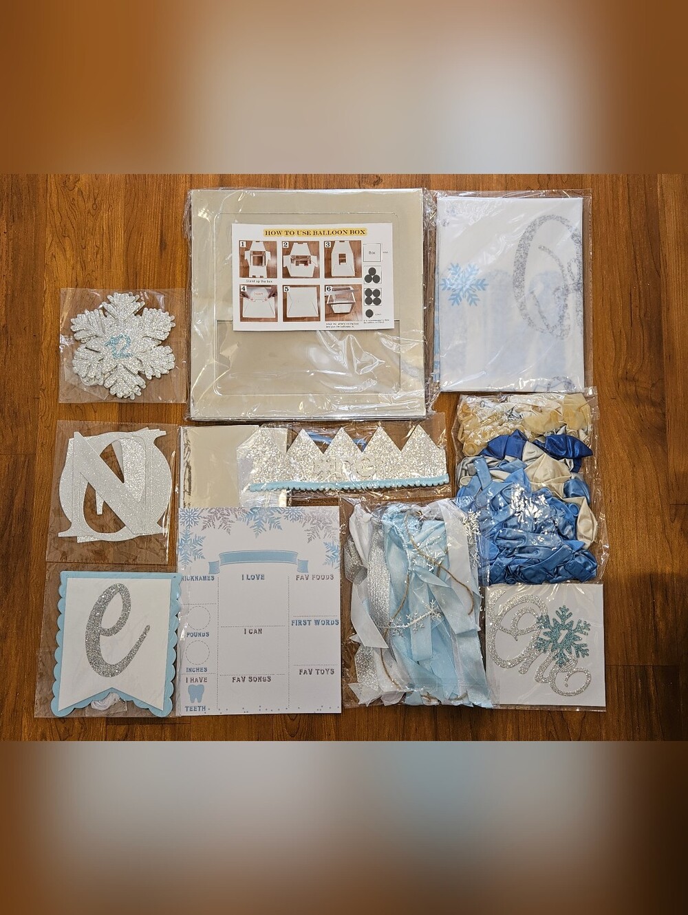 Winter Blue and Silver 1st Birthday Party Decoration Kit.